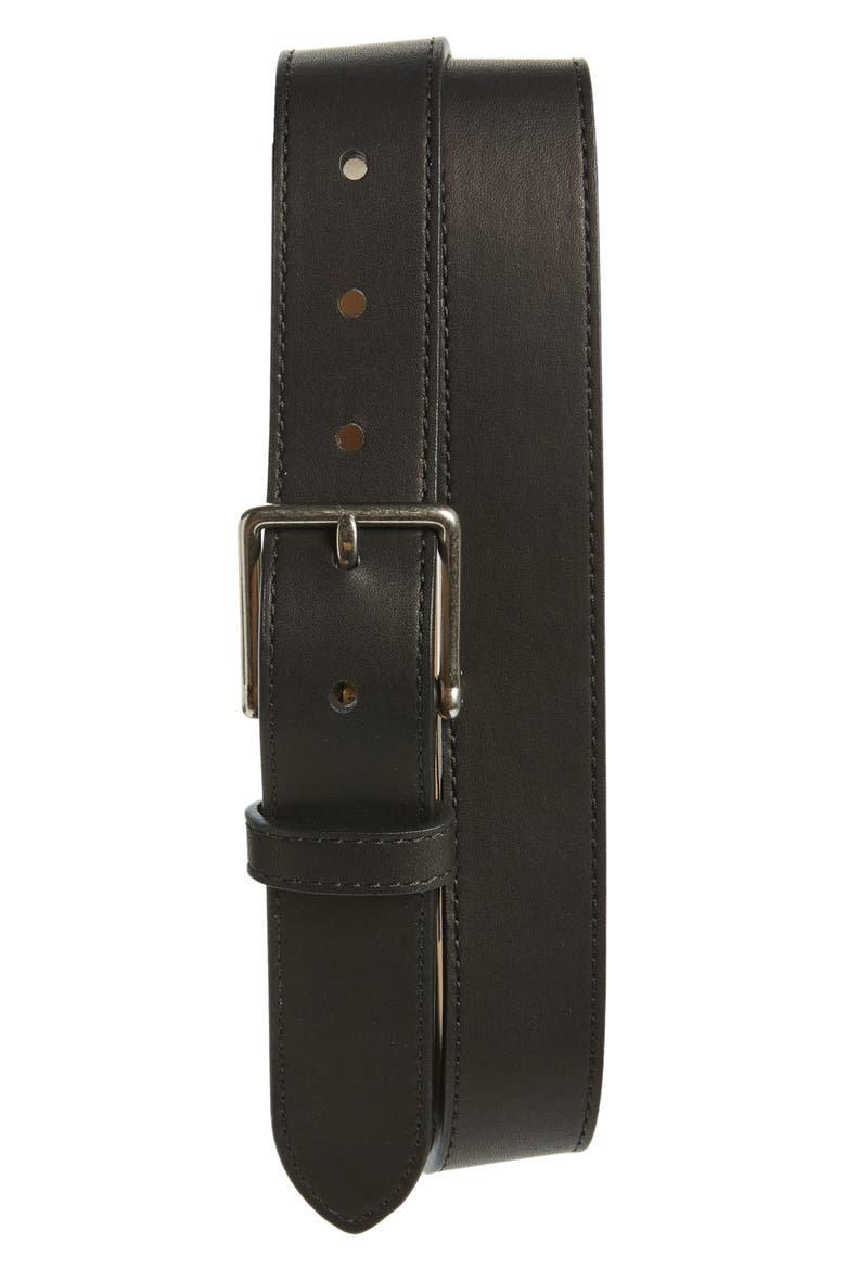 Leather Belt, Main, color, BLACK