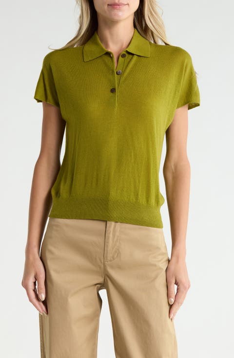 Short Sleeve Wool Blend Polo Sweater