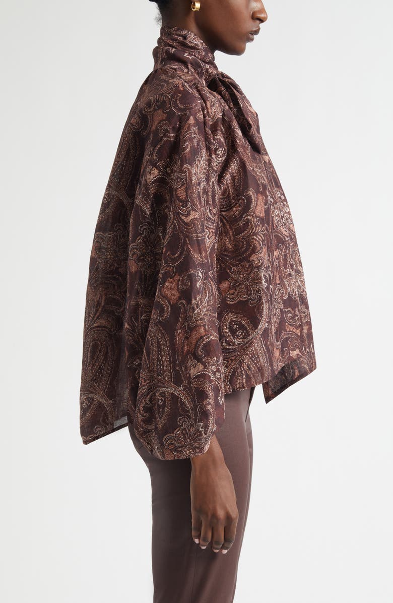 L'AGENCE Rhett Oversize Linen & Silk Top, Alternate, color, Brown Etched Paisley