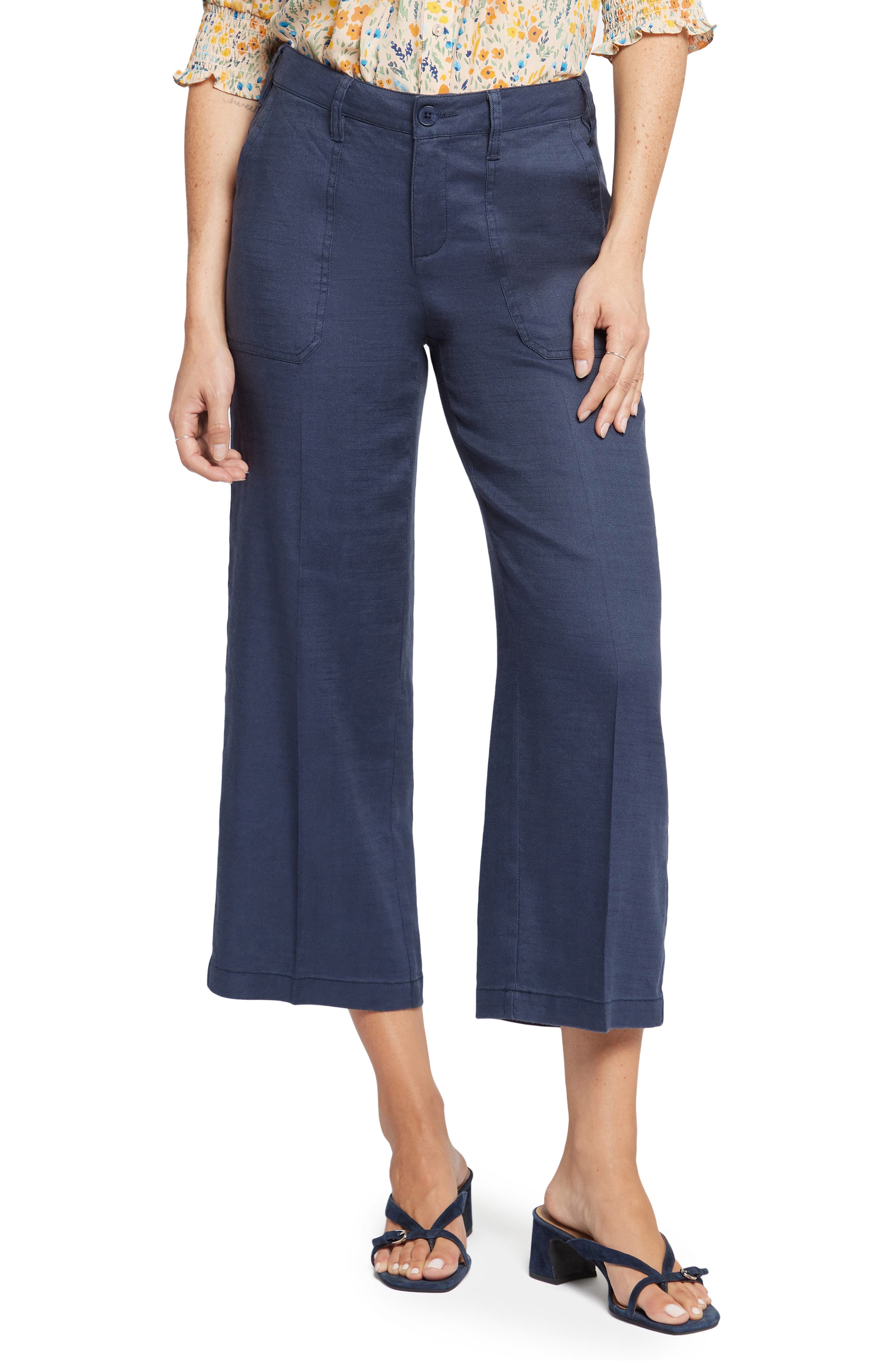 NYDJ Linen Blend Crop Wide Leg Pants in Oxford Navy 