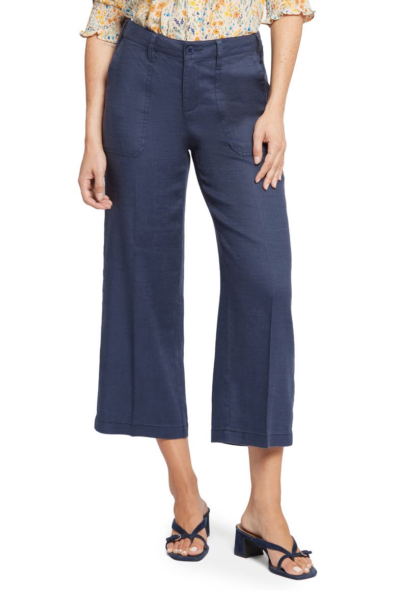 Linen Blend Crop Wide Leg Pants, Main, color, OXFORD NAVY