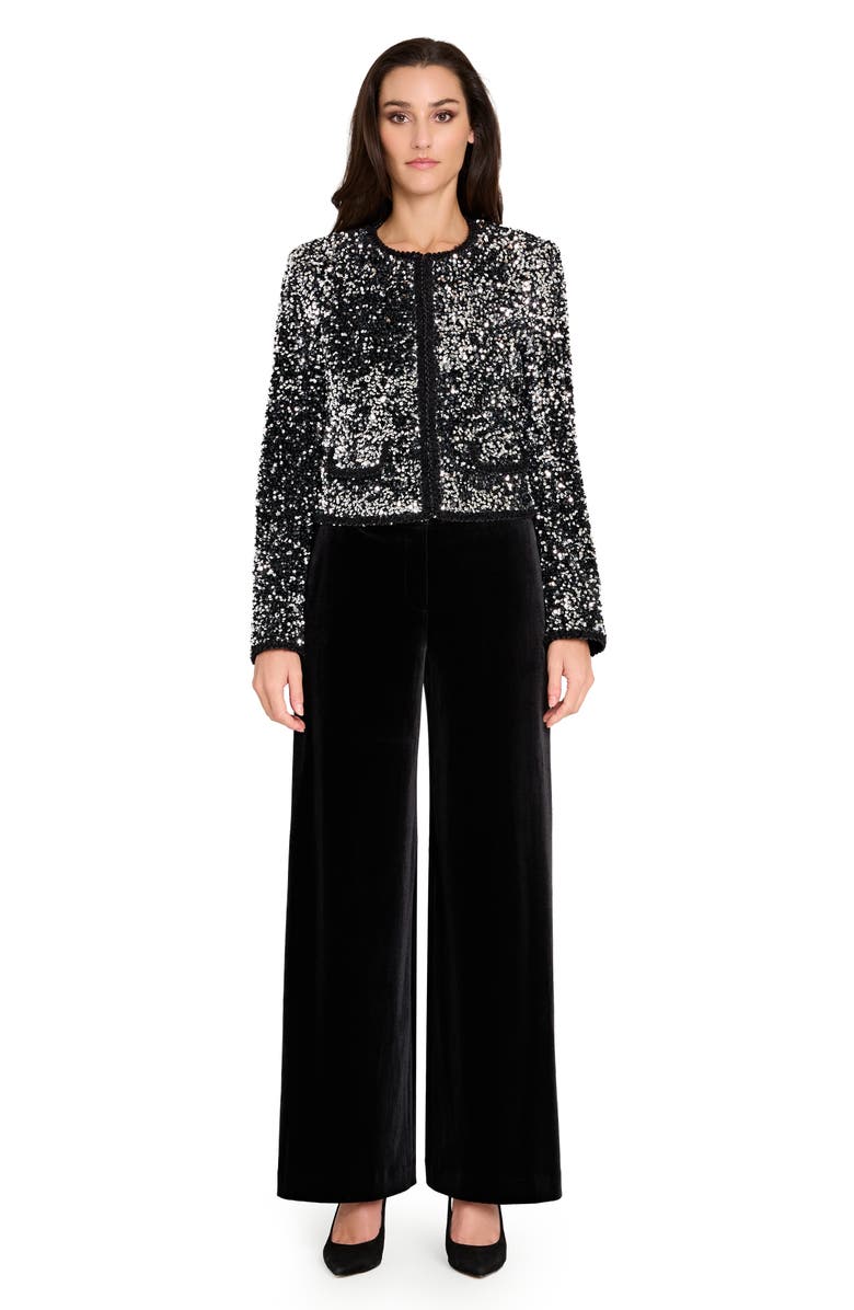 Tahari ASL Corded Braid Trim Sequin Jacket, Alternate, color, Silver Black
