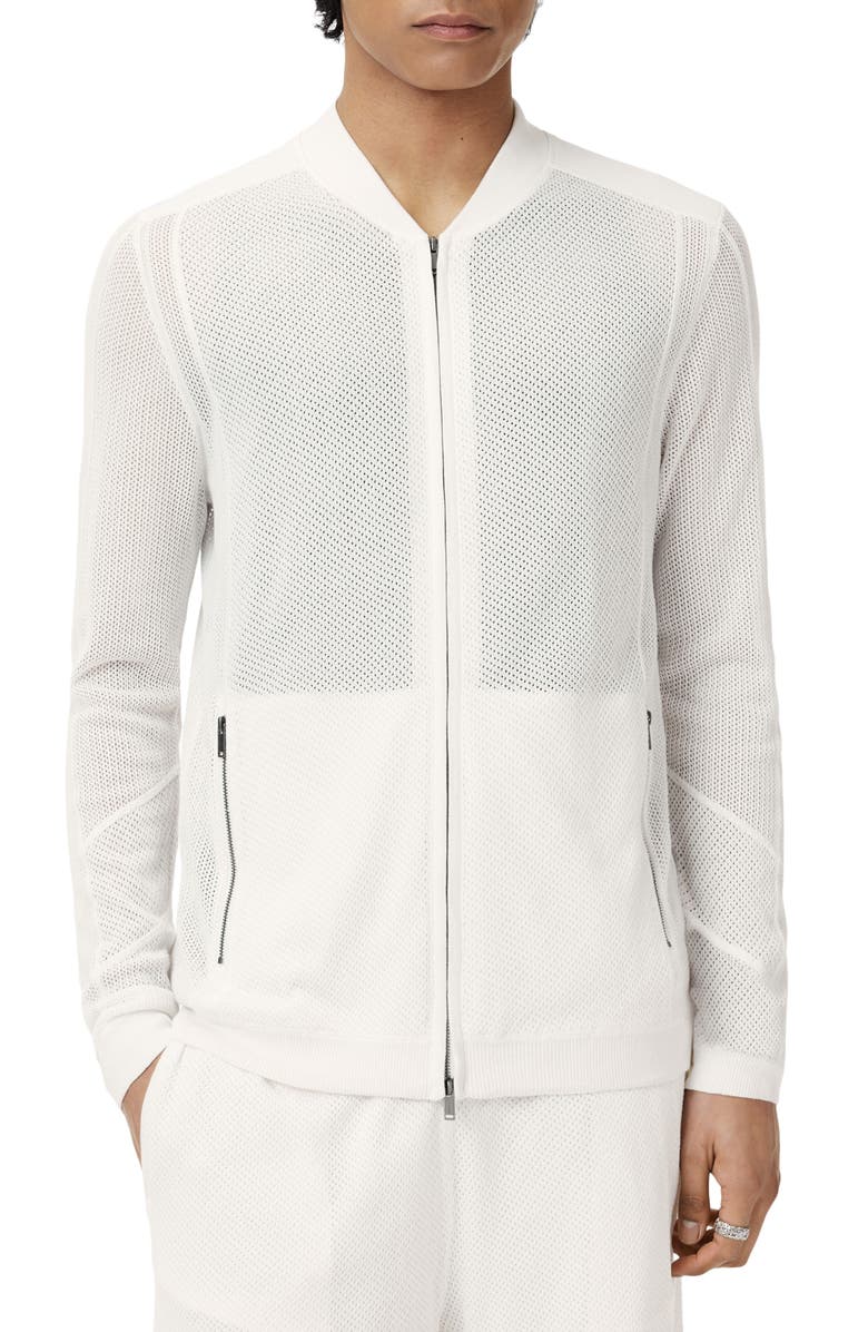 John Varvatos Wirths Organic Cotton Mesh Sweater Jacket, Main, color, White