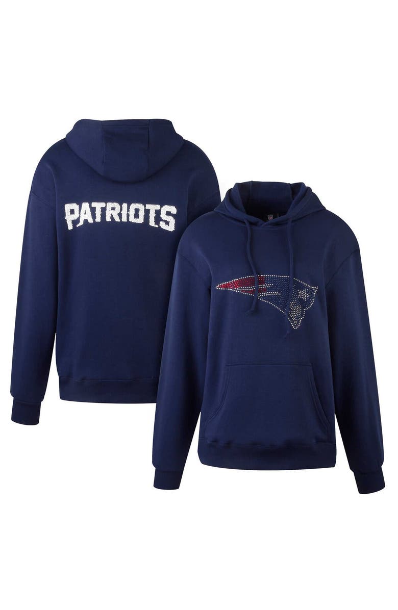 CUCE Women's Cuce Navy New England Patriots Rhinestone Logo Wordmark Pullover Hoodie, Alternate, color, Navy