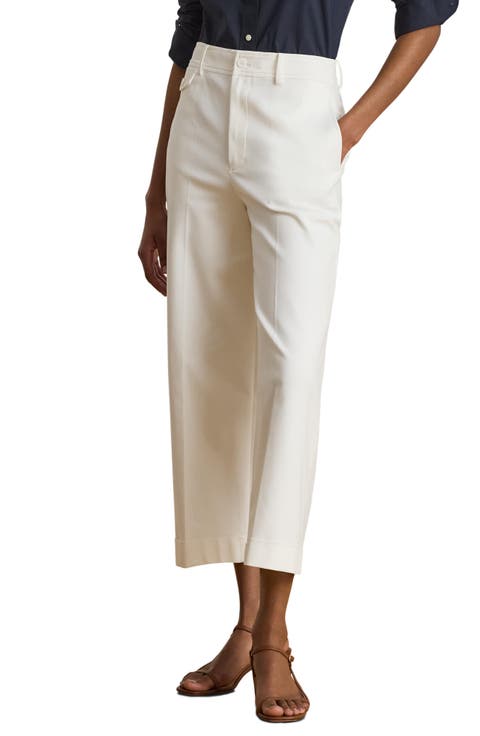 Cotton Stretch Twill Crop Wide Leg Pants