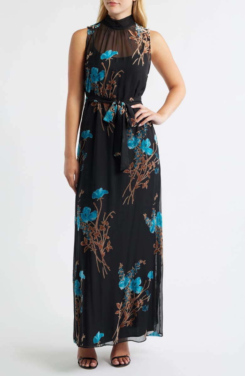 Julia Jordan Floral Burnout Organza Cocktail Dress, Main, color, Black Multi