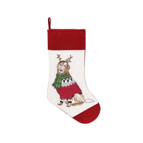 20" Christmas Dog Embroidered Hanging Large XMAS Stocking