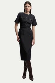Karen Millen Tailored Denim Belted Midi Dress