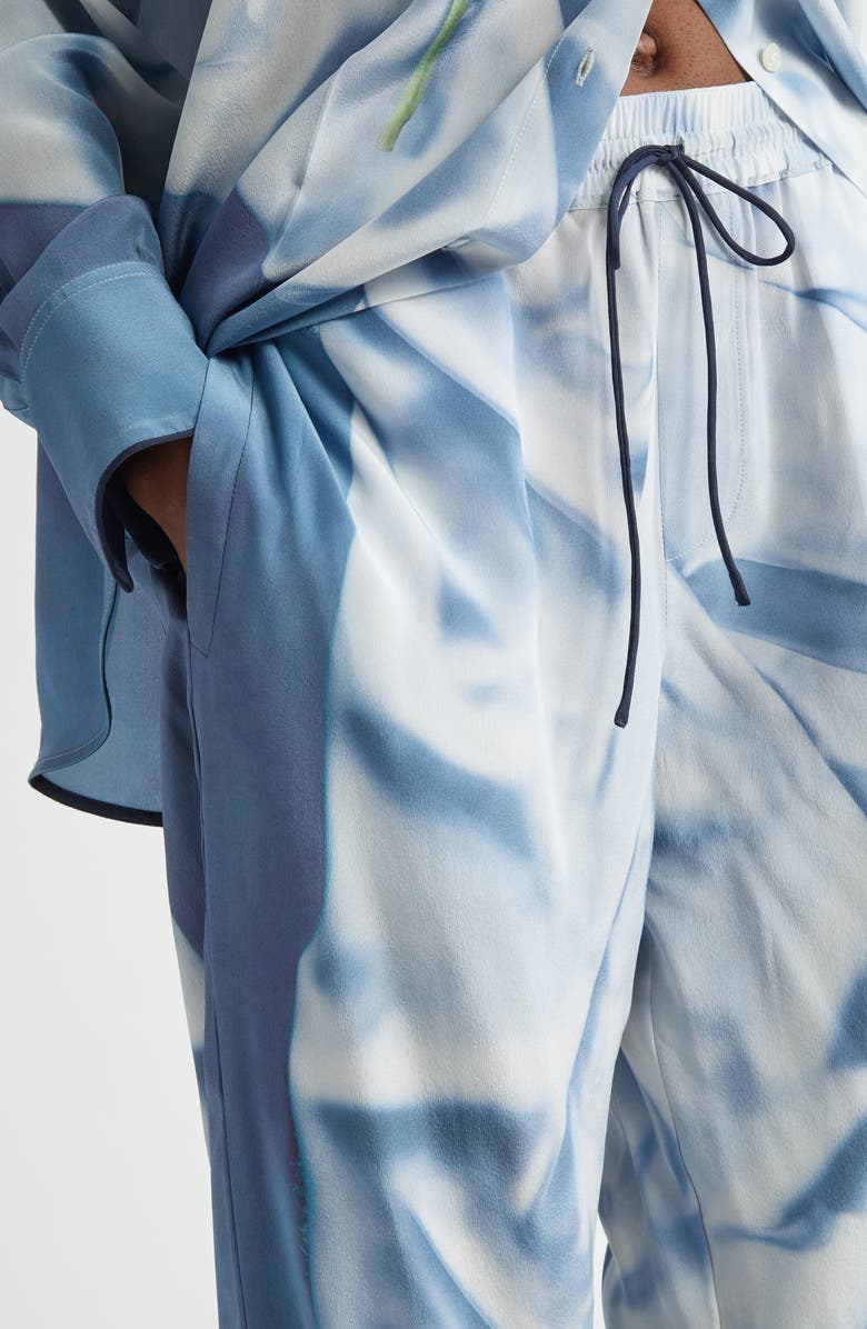 Victoria Beckham Pleat Detail & Flowers Trompe l'Oeil Silk Satin Pants, Alternate, color,