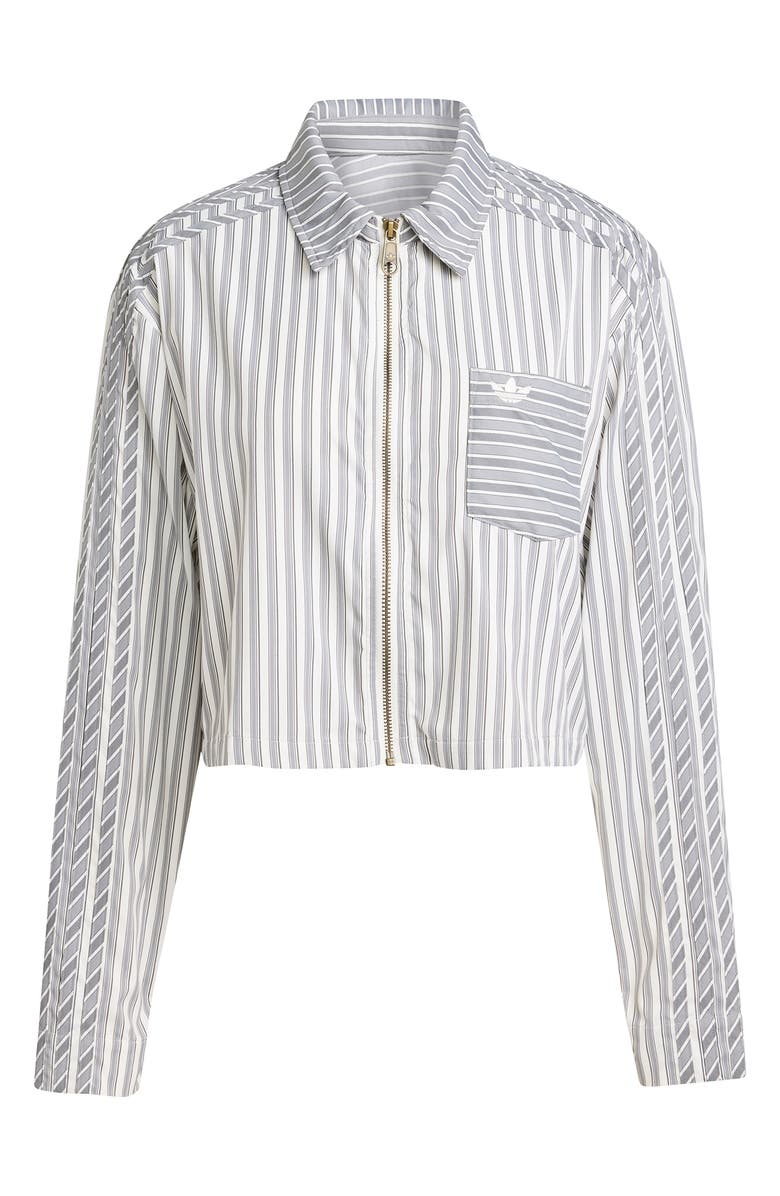 adidas Originals Stripe Crop Zip-Up Shirt, Alternate, color, Grey Three/ Utility Black