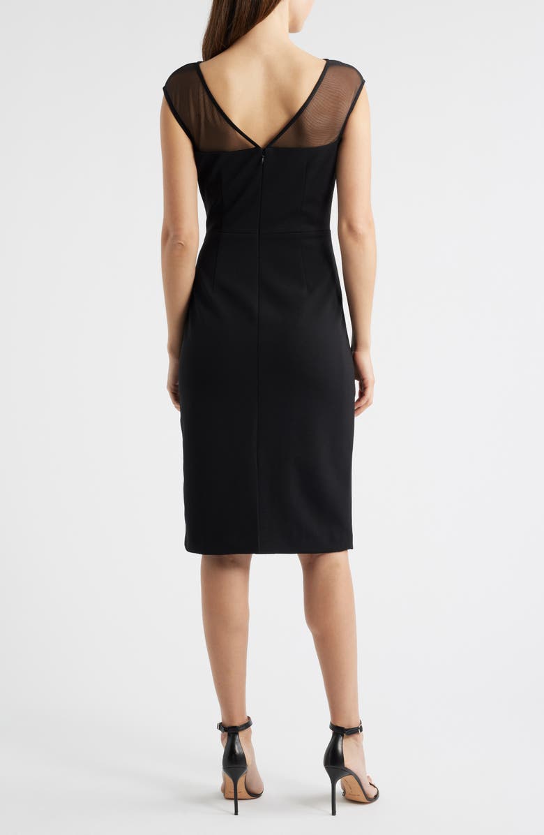 Eliza J Rosette Detail Mesh & Scuba Crepe Cocktail Sheath Dress, Alternate, color, Black