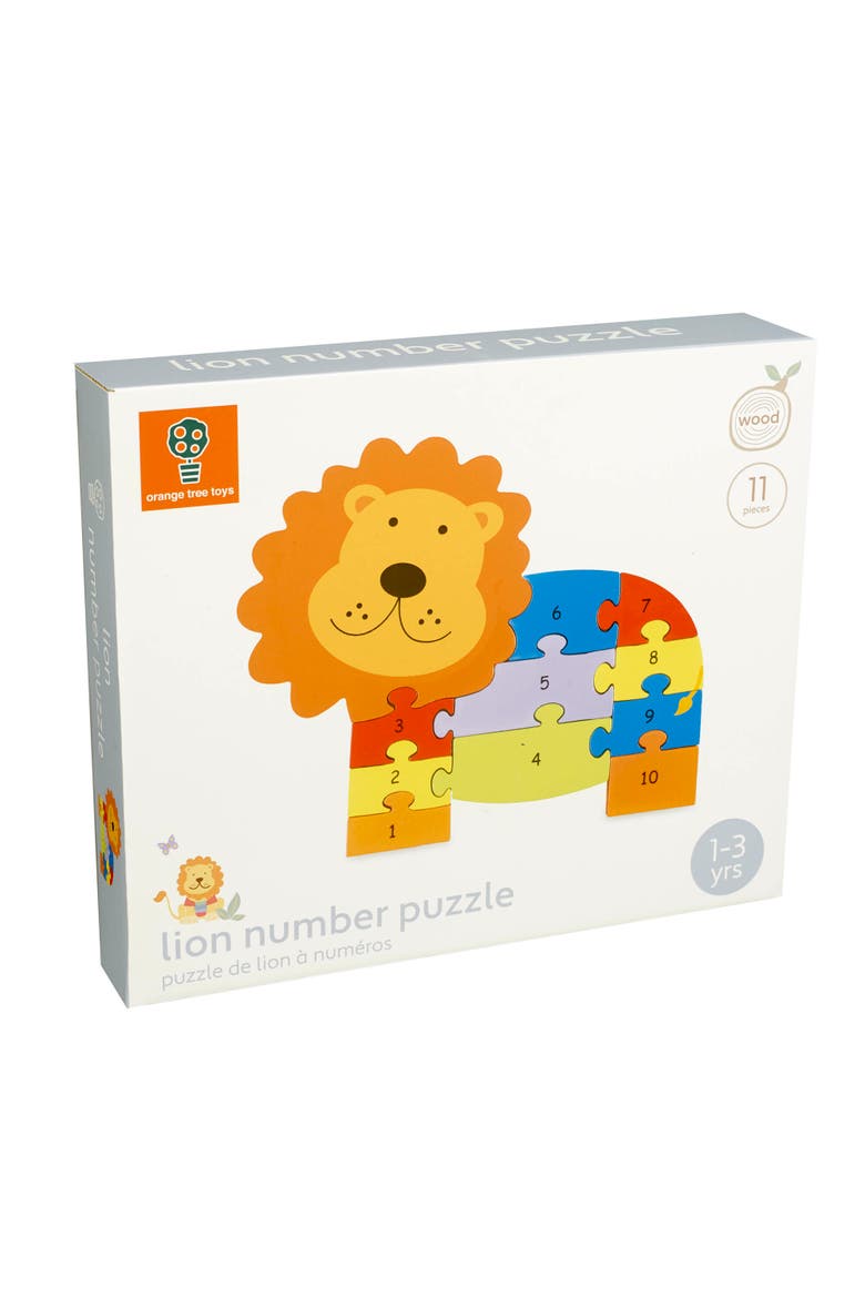 Lion Number Puzzle, 11 Piece Wooden Animal Shaped Puzzle, Alternate, color, Multicolored