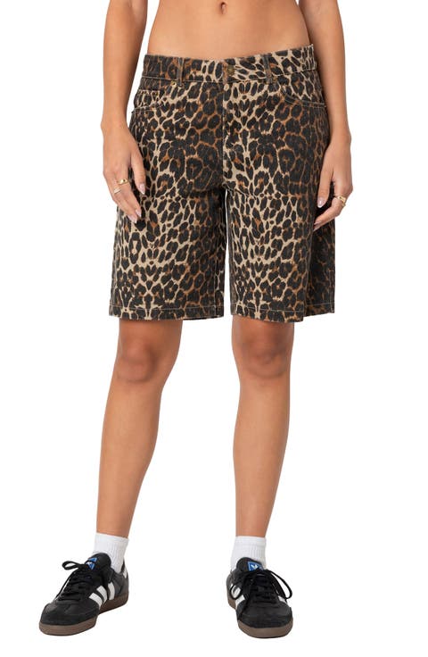 Low Rise Denim Bermuda Shorts (Leopard)