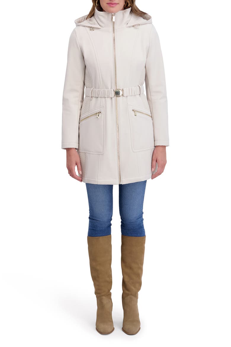 Soft Shelled Hooded Belted Zip-Up Coat, Main, color, IVORY