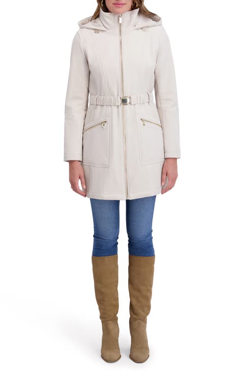 Soft Shelled Hooded Belted Zip-Up Coat