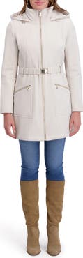 Kensie Soft Shelled Hooded Belted Zip-Up Coat