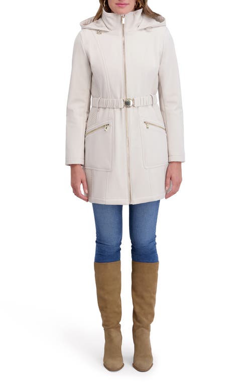 Kensie Hooded Belted Zip-up Coat In White
