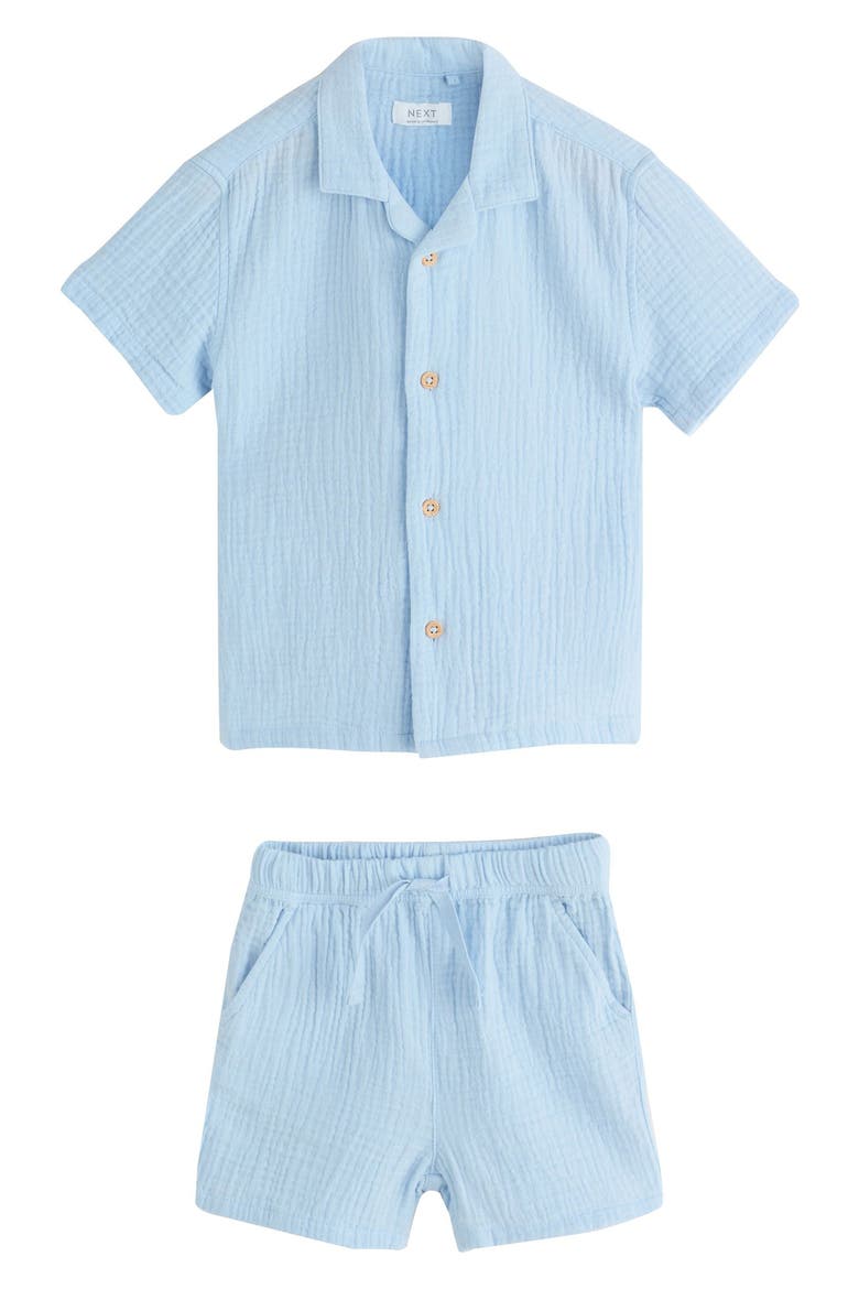 Kids' Double Cloth Cotton Button-Up Shirt & Shorts Set, Main, color, BLUE