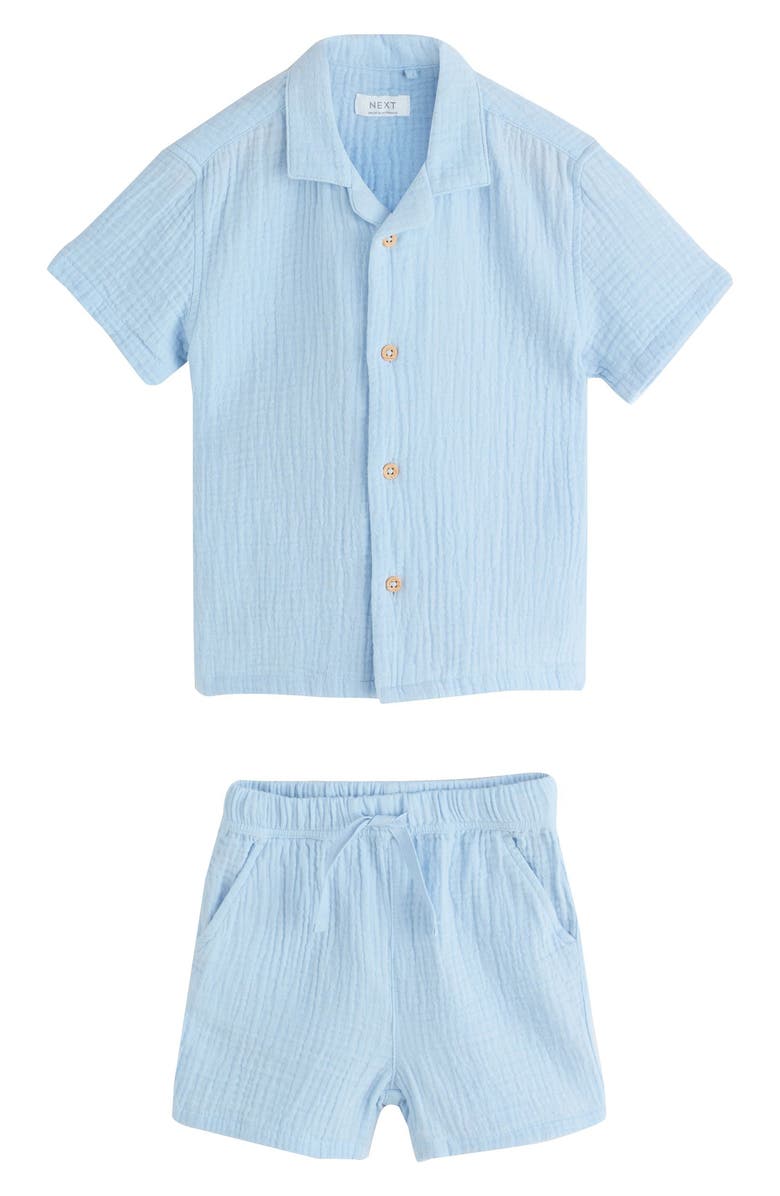 NEXT Kids' Cotton Gauze Button-Up Shirt & Shorts Set, Main, color, Blue