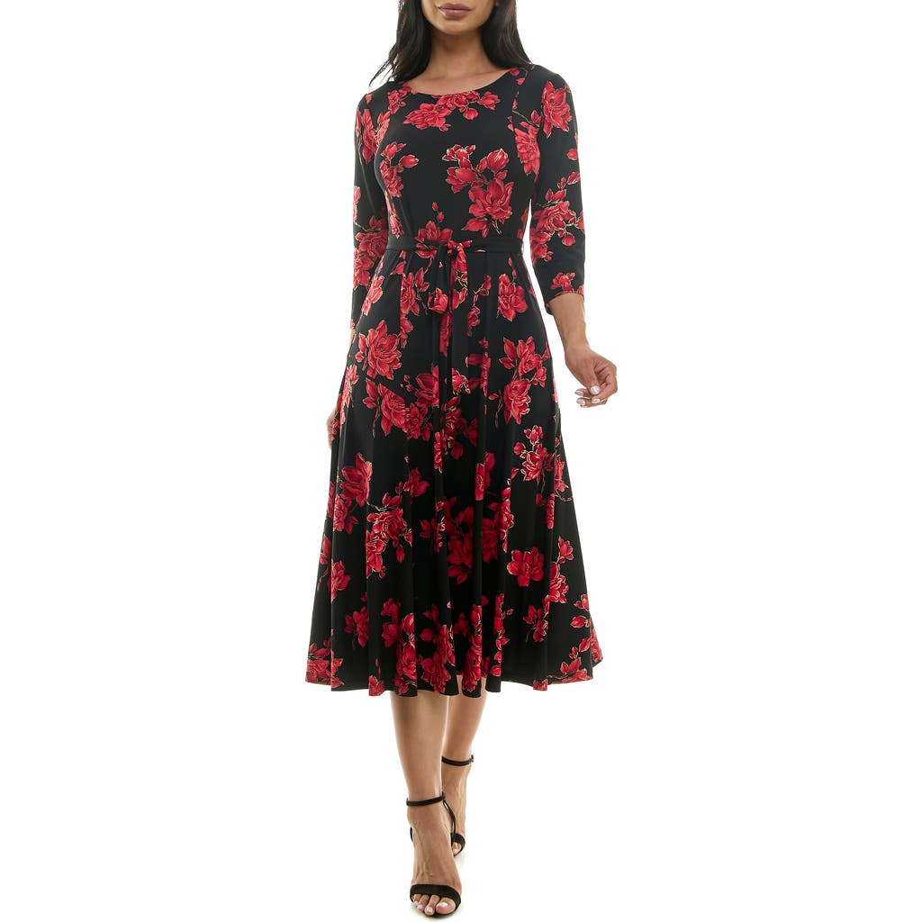 Nina Leonard Sylvia Floral A-line Midi Dress In Multi