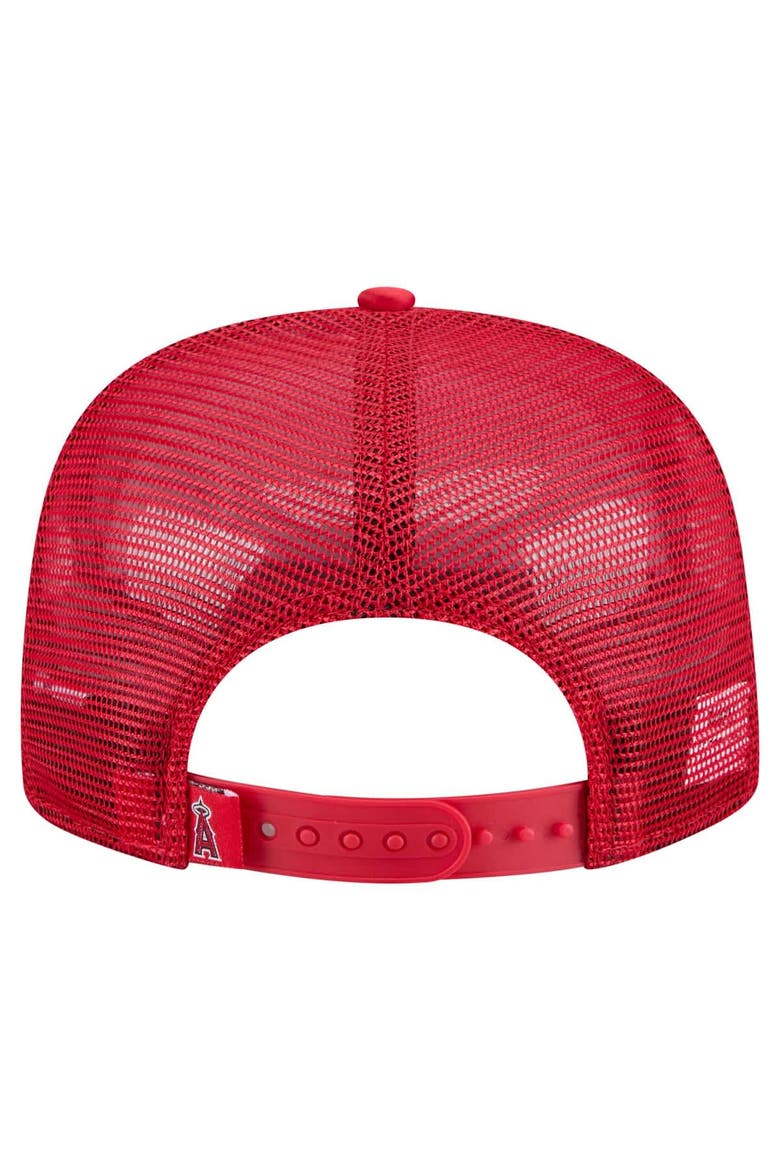 Men's New Era Red Los Angeles Angels Retro Satin Script Golfer Adjustable Hat, Alternate, color, Red