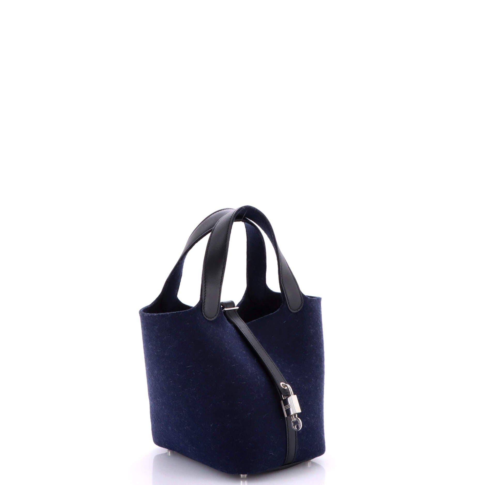 Pre-Owned Hermes Picotin Lock Bag Felt with Leather PM, Alternate, color, Bleu Nuit