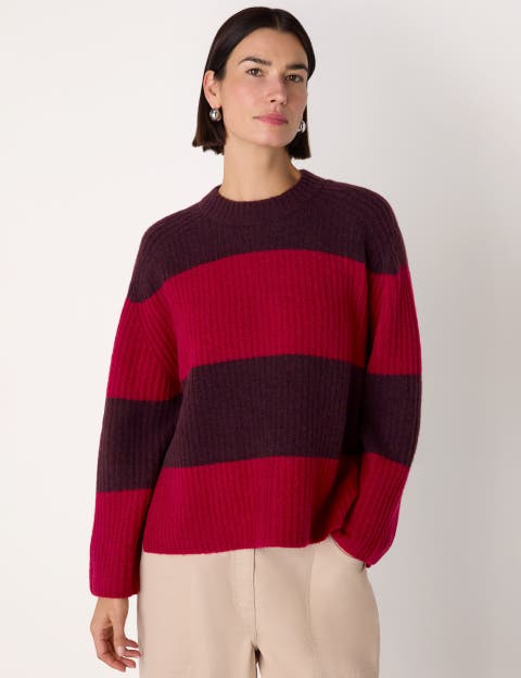 Wool Mix Wide Stripe Knit Sweater