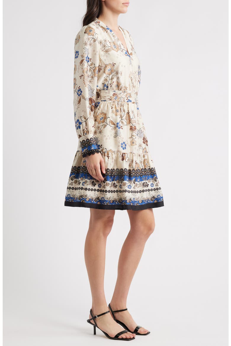 Floral Print Long Sleeve Minidress, Alternate, color, IVORY SHELL MULTI