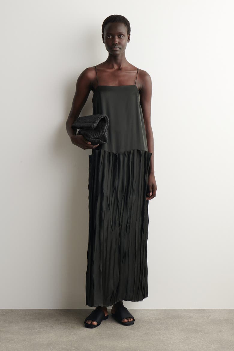Appliquéd Panelled Midi Dress, Main, color, DARK GREEN