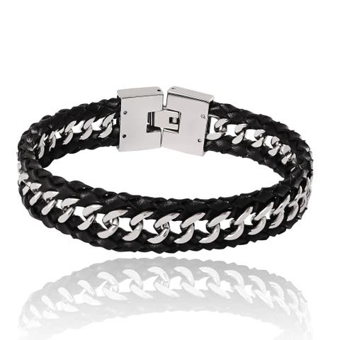 Braided Leather and Chain Overlay Bracelet