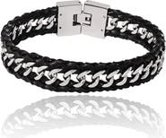 Lucky Brand Braided Leather and Chain Overlay Bracelet