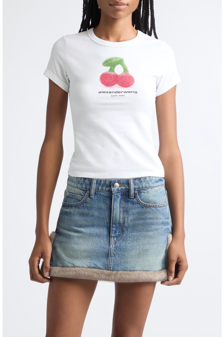 Cherry Graphic Fitted T-Shirt, Main, color, WHITE