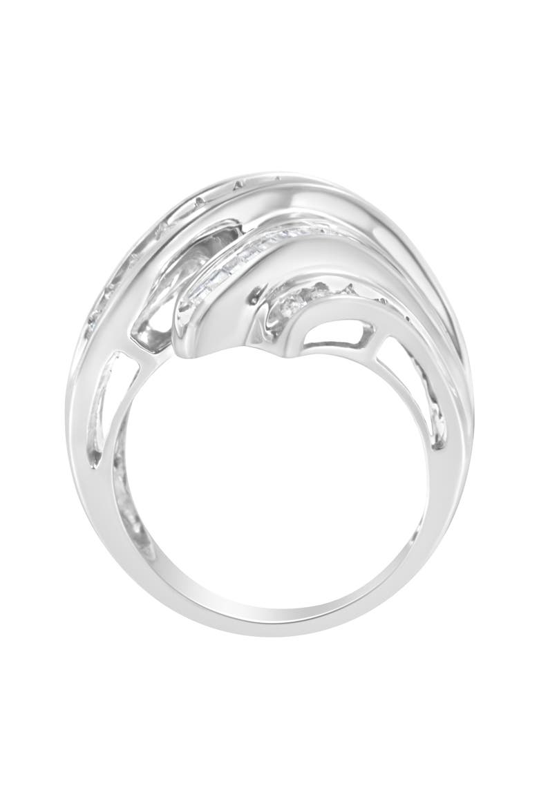 10K White Gold 3/4 Cttw Round and Baguette Diamond Channel Ring, Alternate, color, White Gold