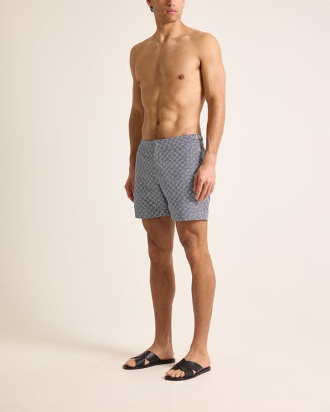 Bulldog Jacquard Mid-Length Classic Fit Jacquard Swim Shorts With Portico Print