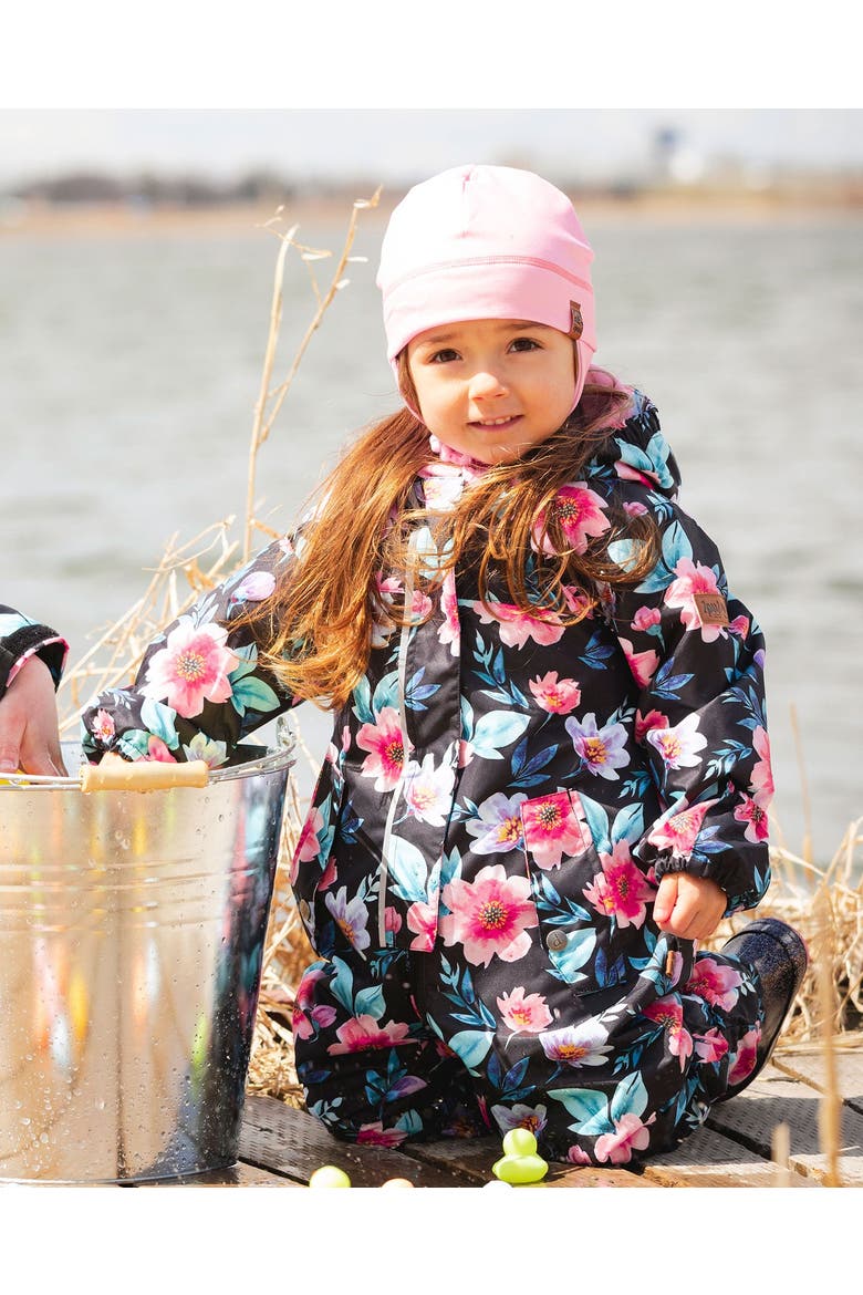 Baby Mid-Season One-Piece Printed Flowers Outerwear with Hat, Alternate, color, Black Floral Print