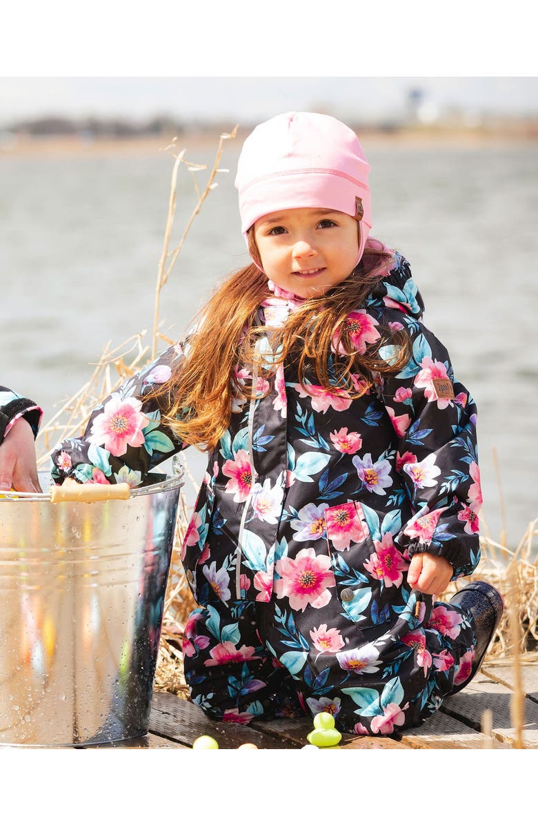 Deux par Deux Baby Mid-Season One-Piece Printed Flowers Outerwear with Hat, Alternate, color, Black Floral Print