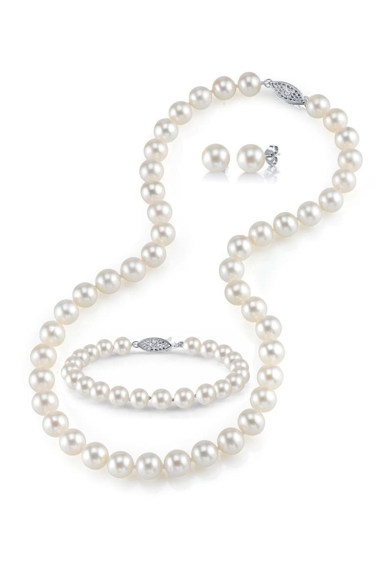 7.0-7.5mm White Freshwater Pearl Necklace, Bracelet & Earrings, Main, color, White Pearls