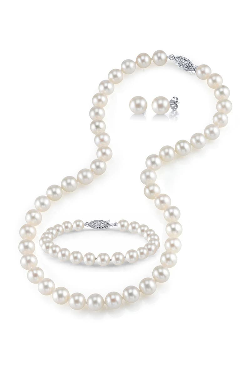 The Pearl Source Freshwater Pearl Necklace, Bracelet & Earrings, Main, color, White Gold
