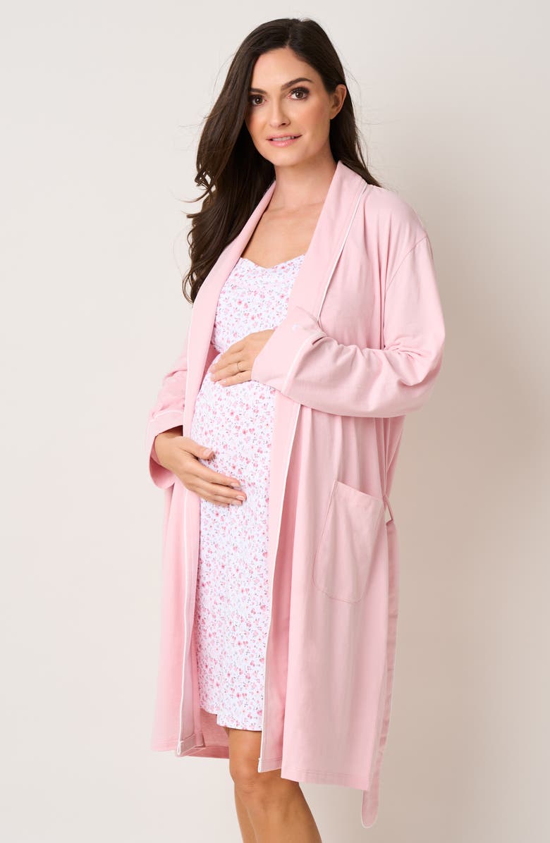 Petite Plume The Hospital Stay Luxe Maternity/Nursing Robe, Nightgown, Baby Blanket & Baby Hat Set, Alternate, color, 