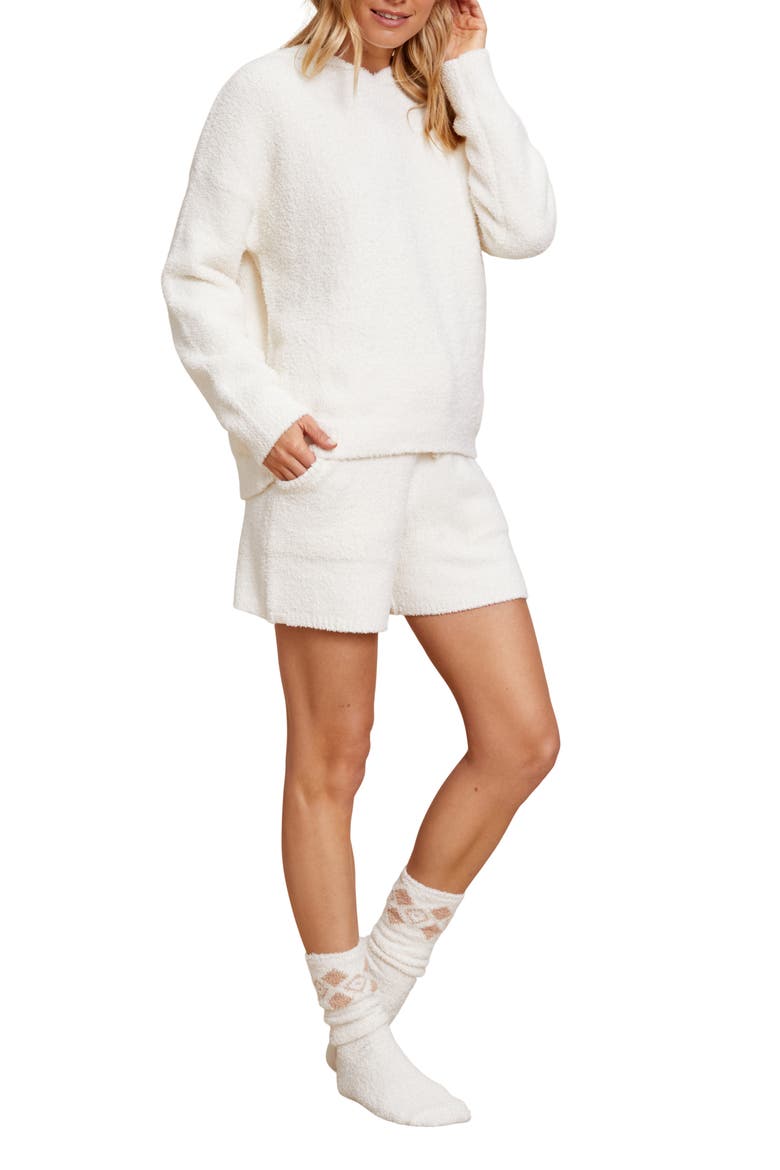 Hoodie & Shorts Lounge Set, Alternate, color, CREAM