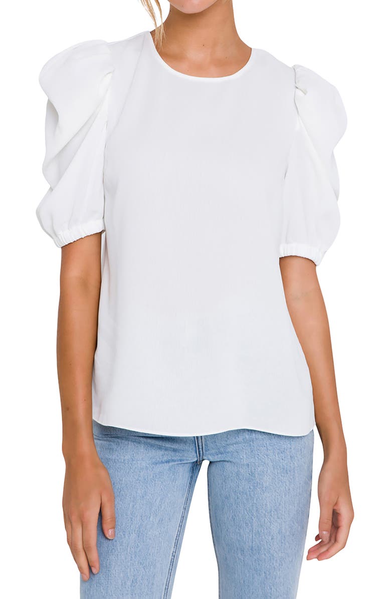 English Factory Puff Sleeve Top, Alternate, color, White