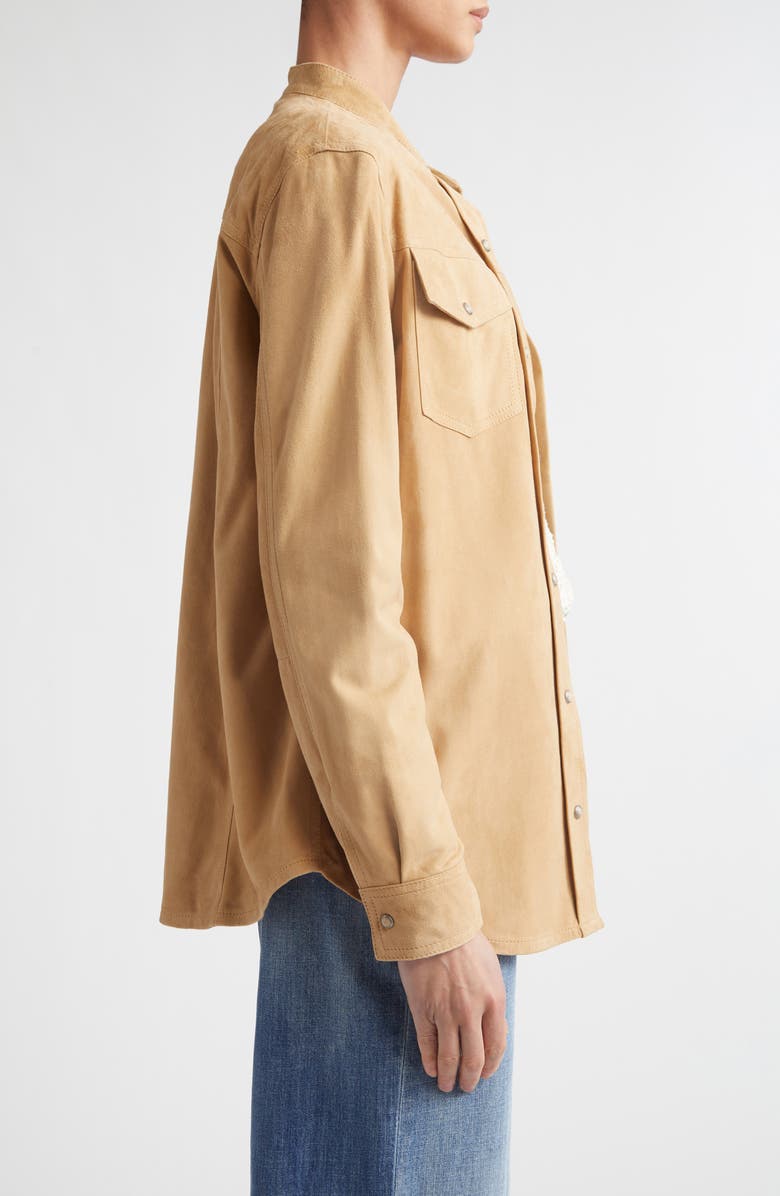 Eleventy Lambskin Suede Overshirt, Alternate, color, Camel