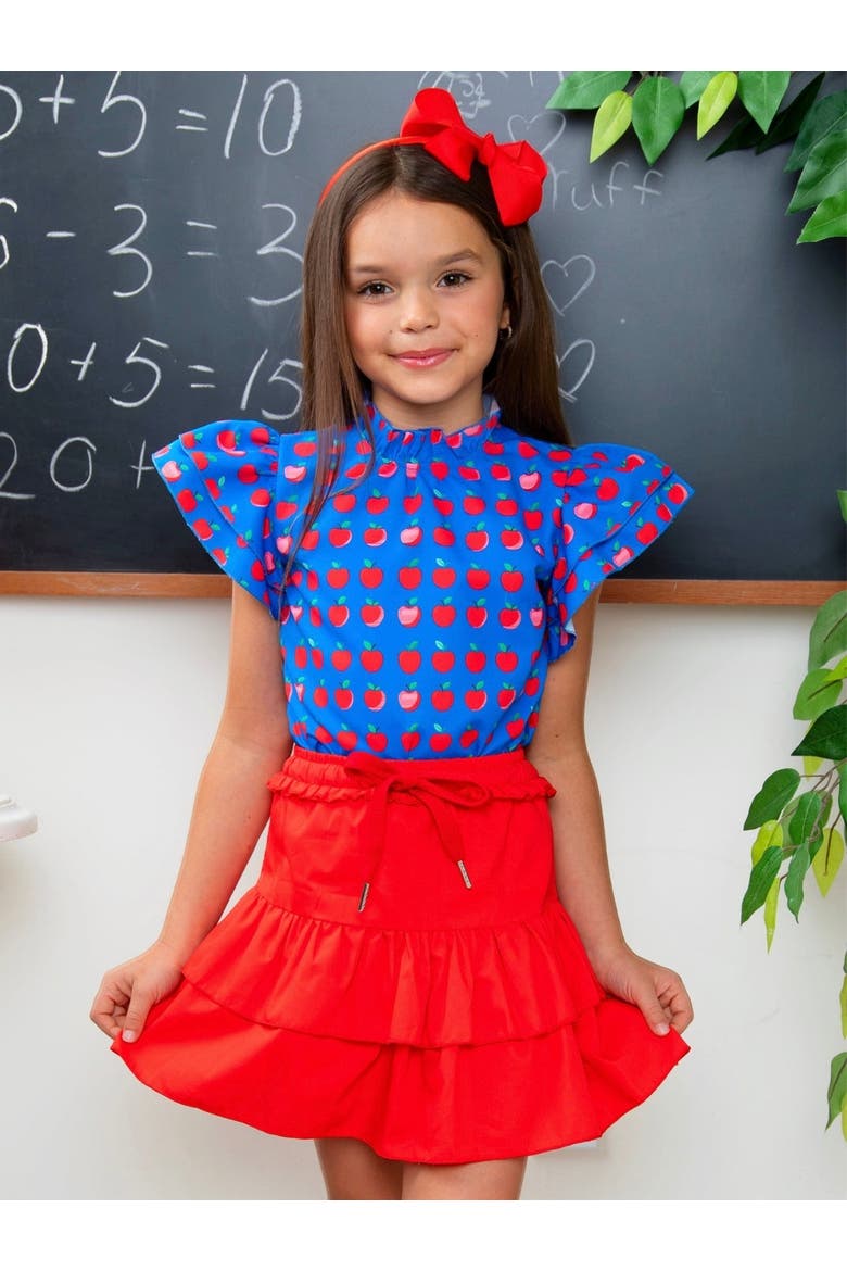 Classic Charm Apple Dot Flutter Top and Skirt Set, Alternate, color, Red