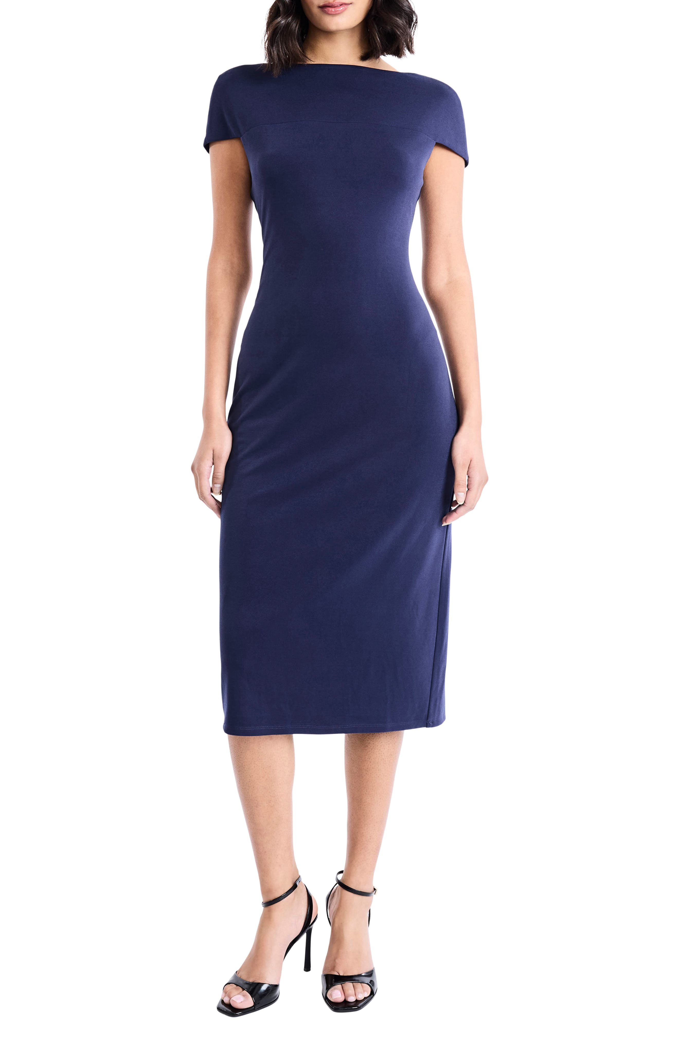 Maggy London Cap Sleeve Midi Sheath Dress