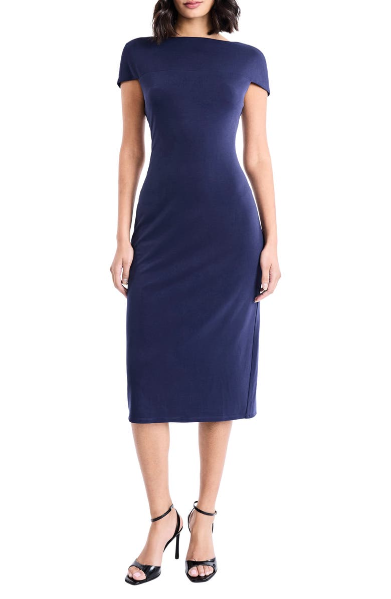 Maggy London Cap Sleeve Midi Sheath Dress, Main, color, Evening Blue
