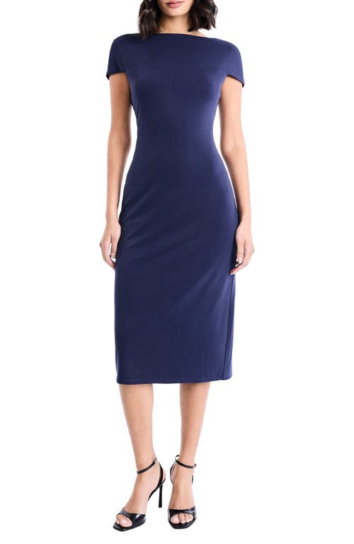 Maggy London Cap Sleeve Midi Sheath Dress In Blue