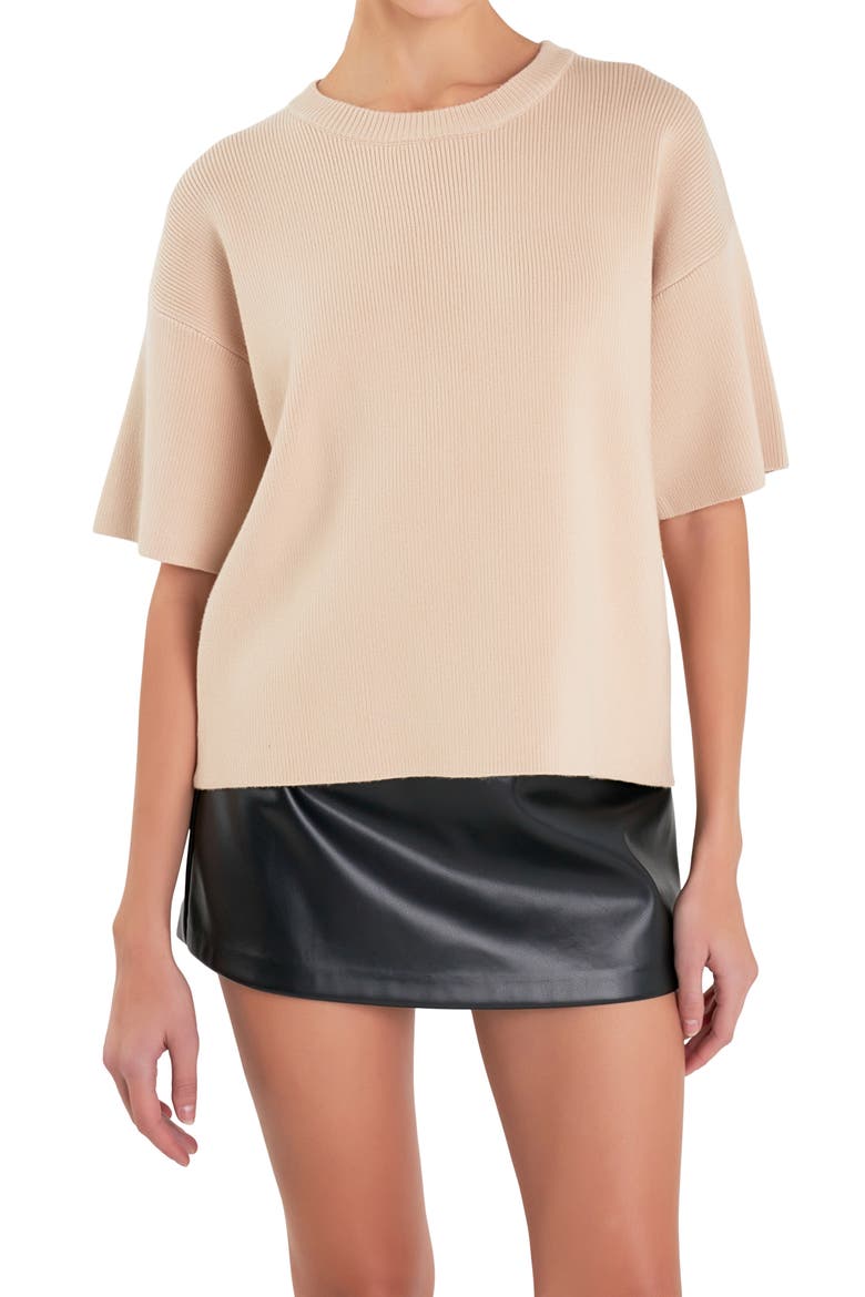 Rib Elbow Sleeve Sweater, Alternate, color, BEIGE