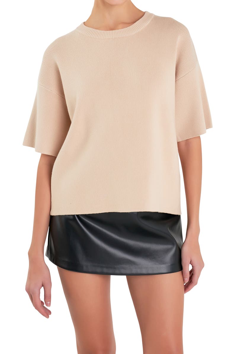 English Factory Rib Elbow Sleeve Sweater, Alternate, color, Beige