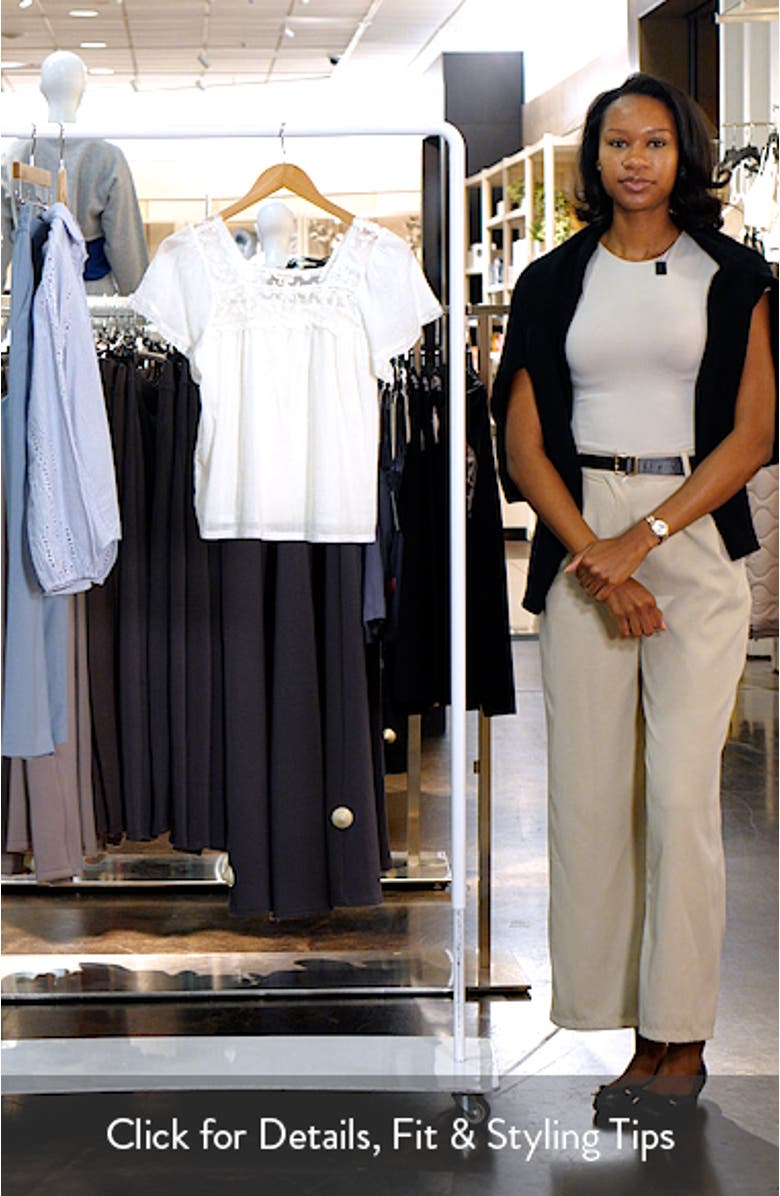 Lace Mesh Detail Square Neck Cotton Top, sales video thumbnail