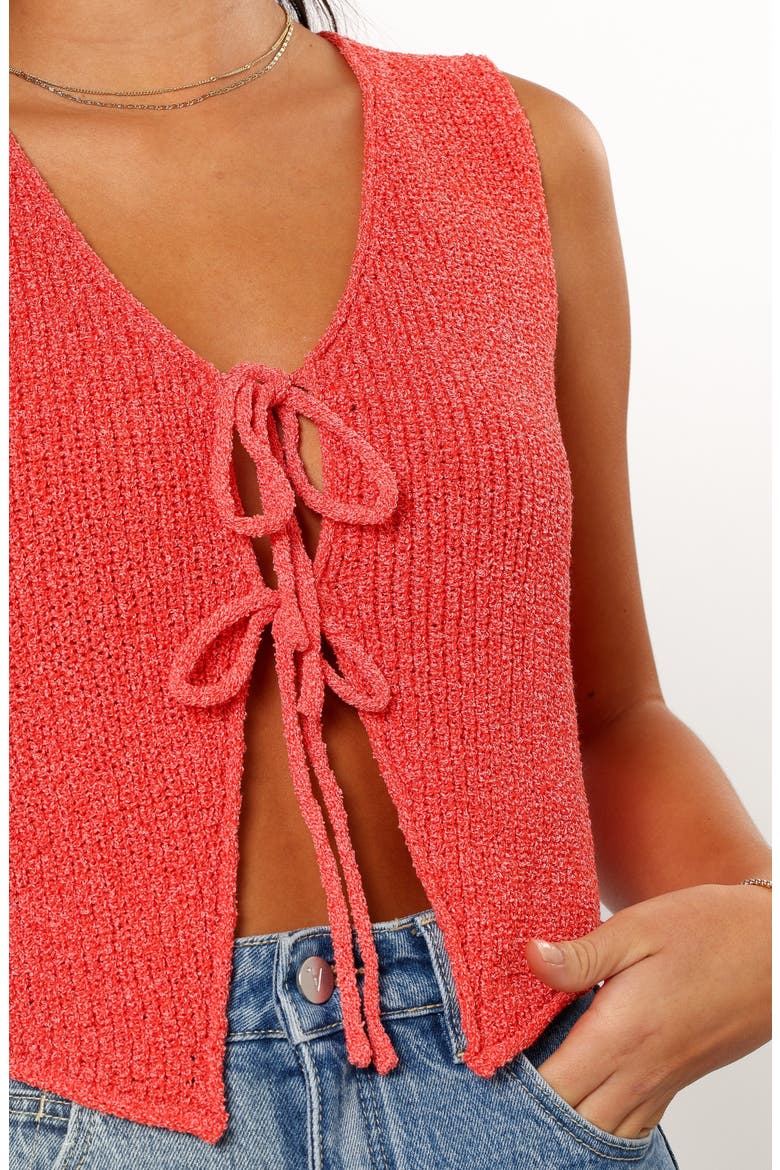 Kendall Tie Front Sleeveless Knit Top, Alternate, color, RED